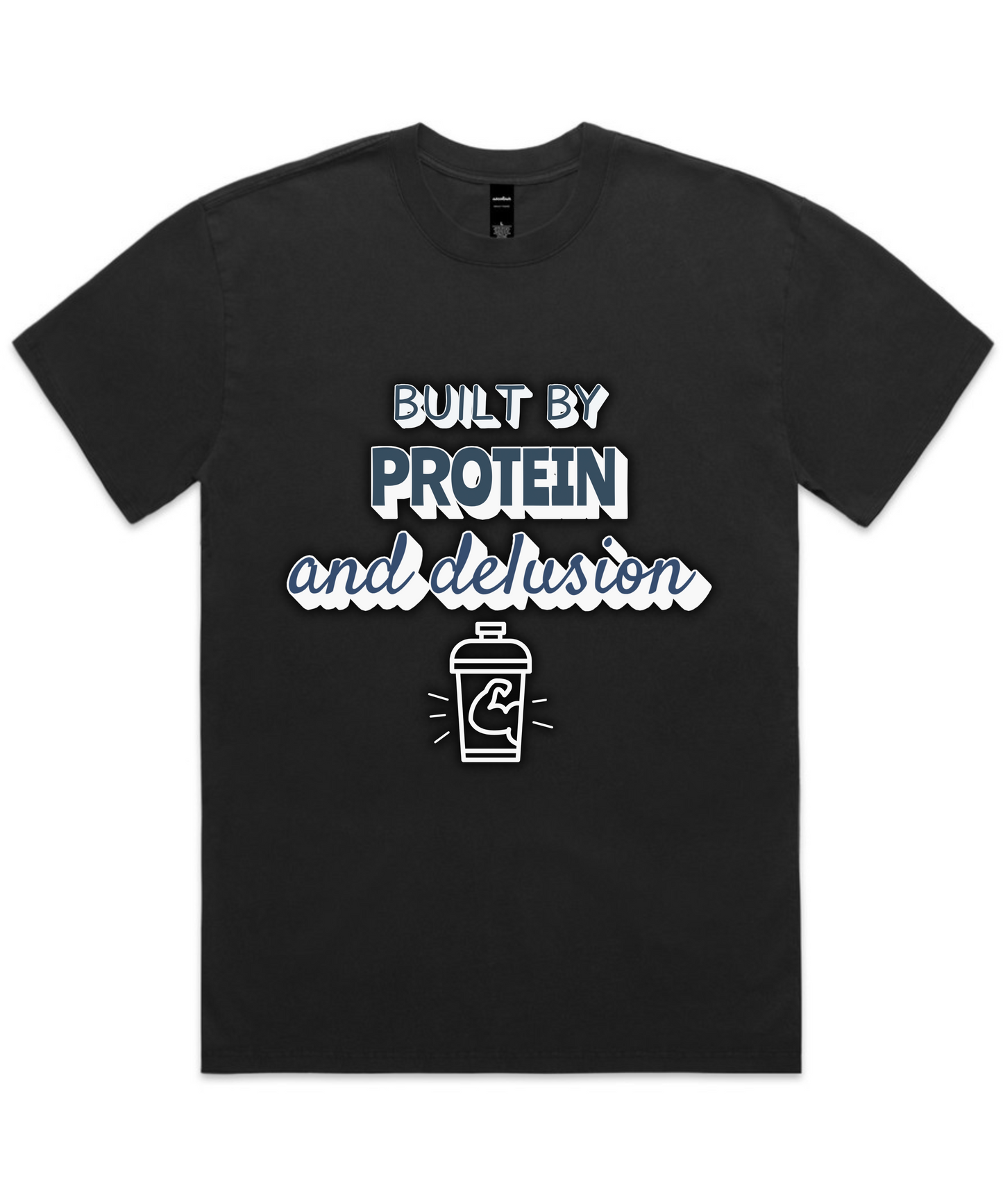”BUILT BY PROTEIN & DELUSION” – Unisex Oversized Pumpcover Tee