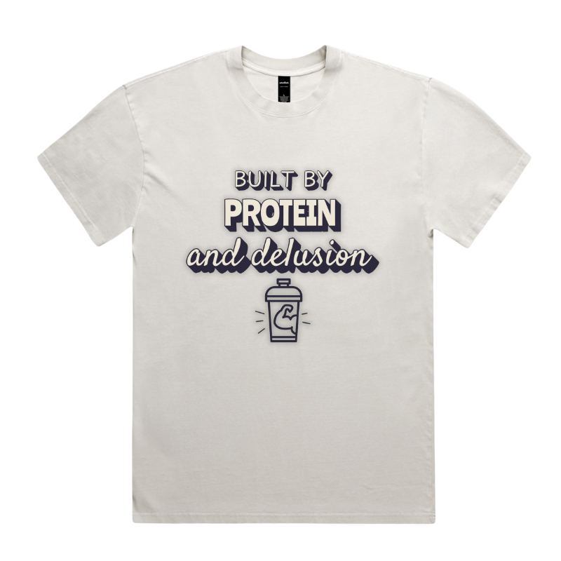 BUILT BY PROTEIN & DELUSION – Unisex Oversized Pumpcover Tee
