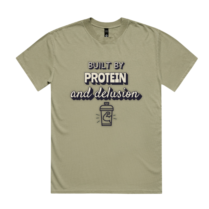 BUILT BY PROTEIN & DELUSION – Unisex Oversized Pumpcover Tee