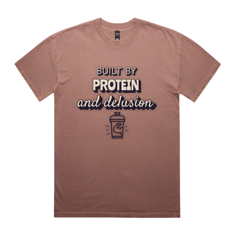 BUILT BY PROTEIN & DELUSION – Unisex Oversized Pumpcover Tee