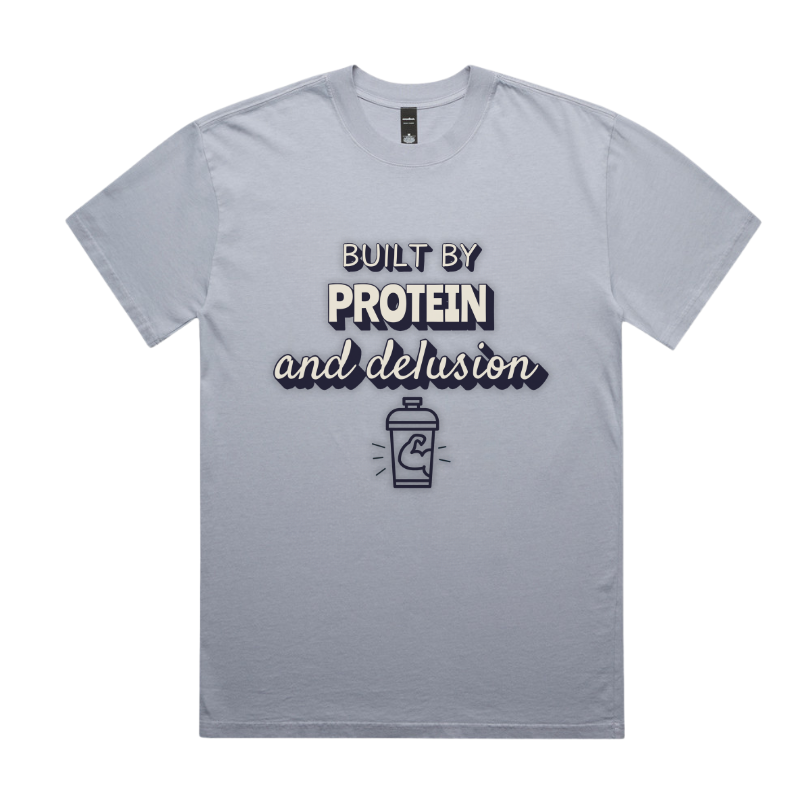 BUILT BY PROTEIN & DELUSION – Unisex Oversized Pumpcover Tee