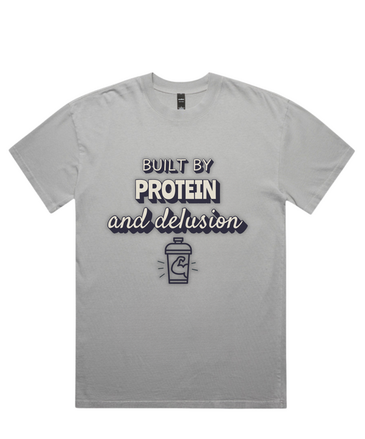 BUILT BY PROTEIN & DELUSION – Unisex Oversized Pumpcover Tee