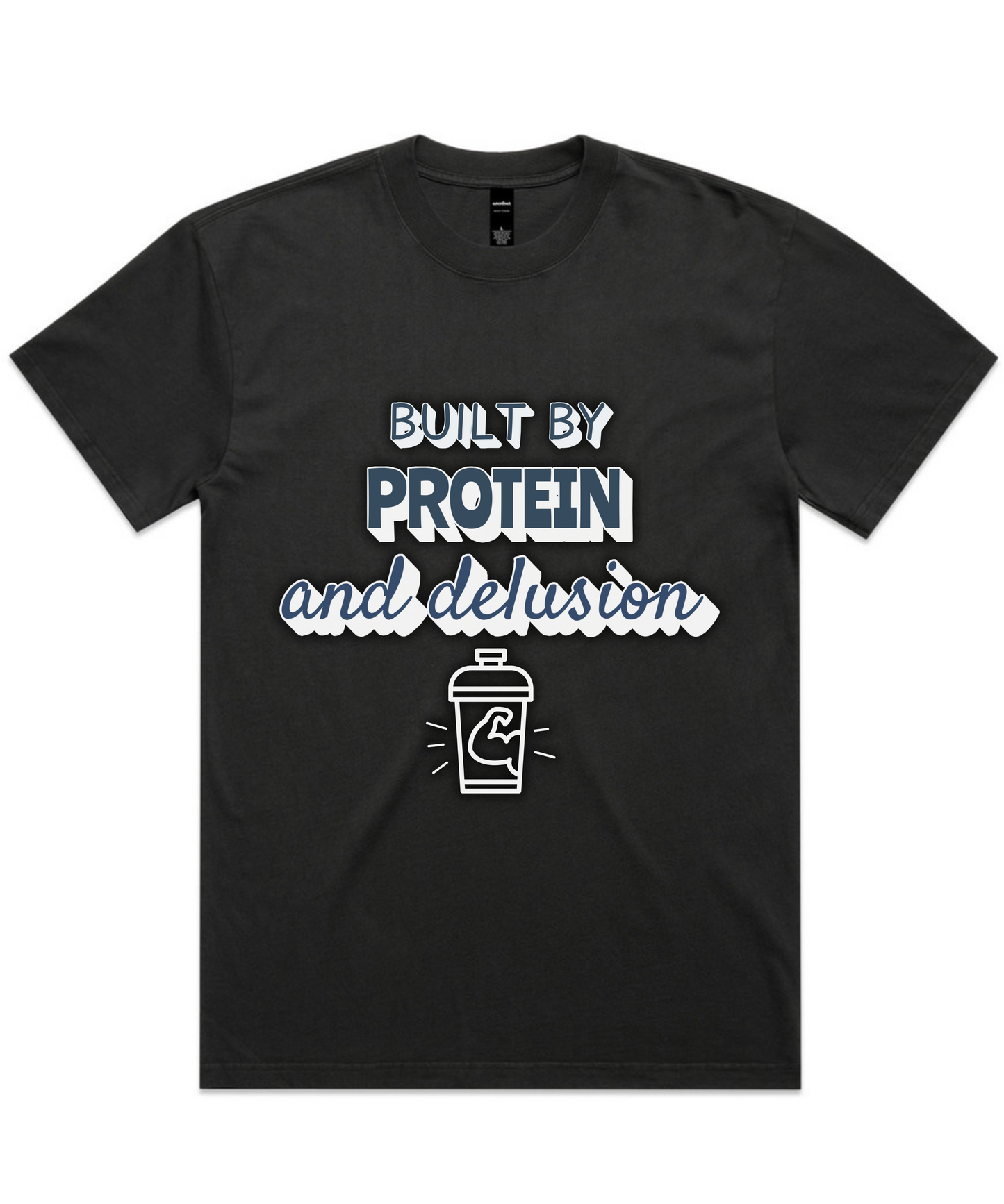 ”BUILT BY PROTEIN & DELUSION” – Unisex Oversized Pumpcover Tee