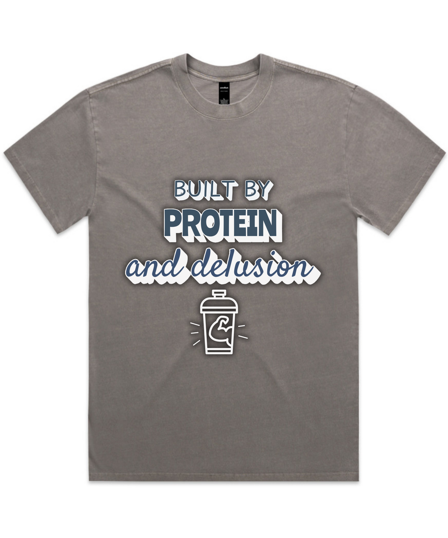 ”BUILT BY PROTEIN & DELUSION” – Unisex Oversized Pumpcover Tee