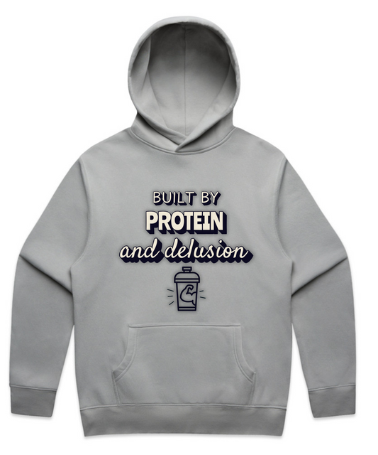 ”BUILT BY PROTEIN & DELUSION” - Unisex Oversized Pumpcover Hoodie